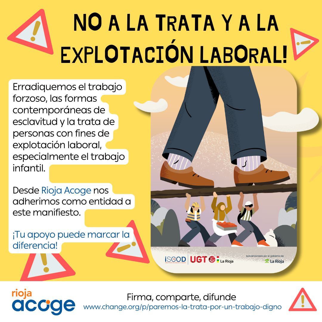 Rioja Acoge se adhiere al manifiesto contra la trata con fines de explotación laboral 